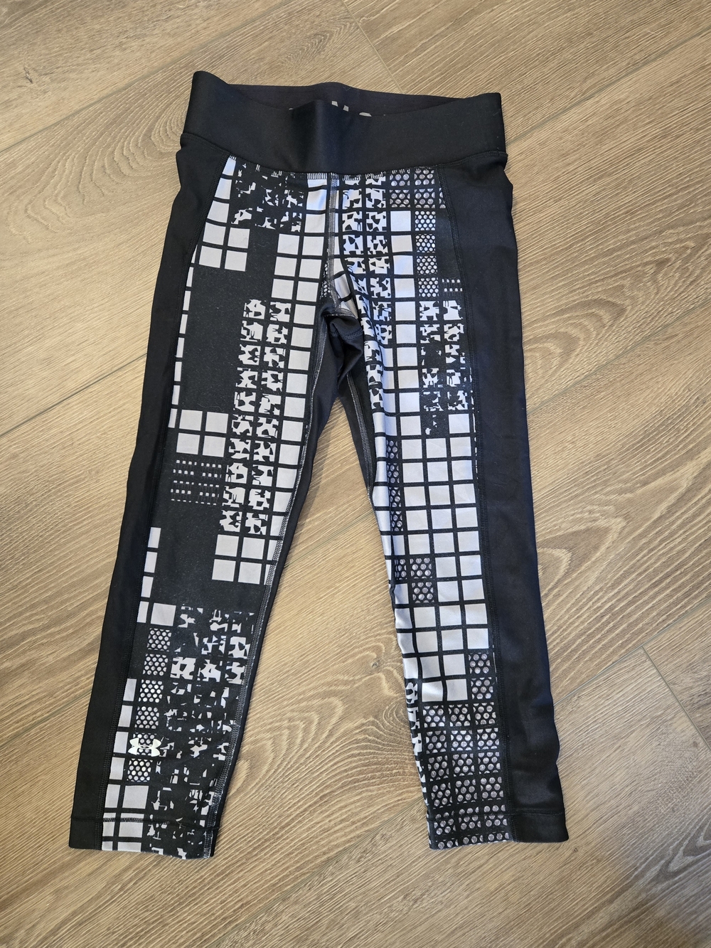 Under Armour Black and Gray Geometric Panel Kids Leggings